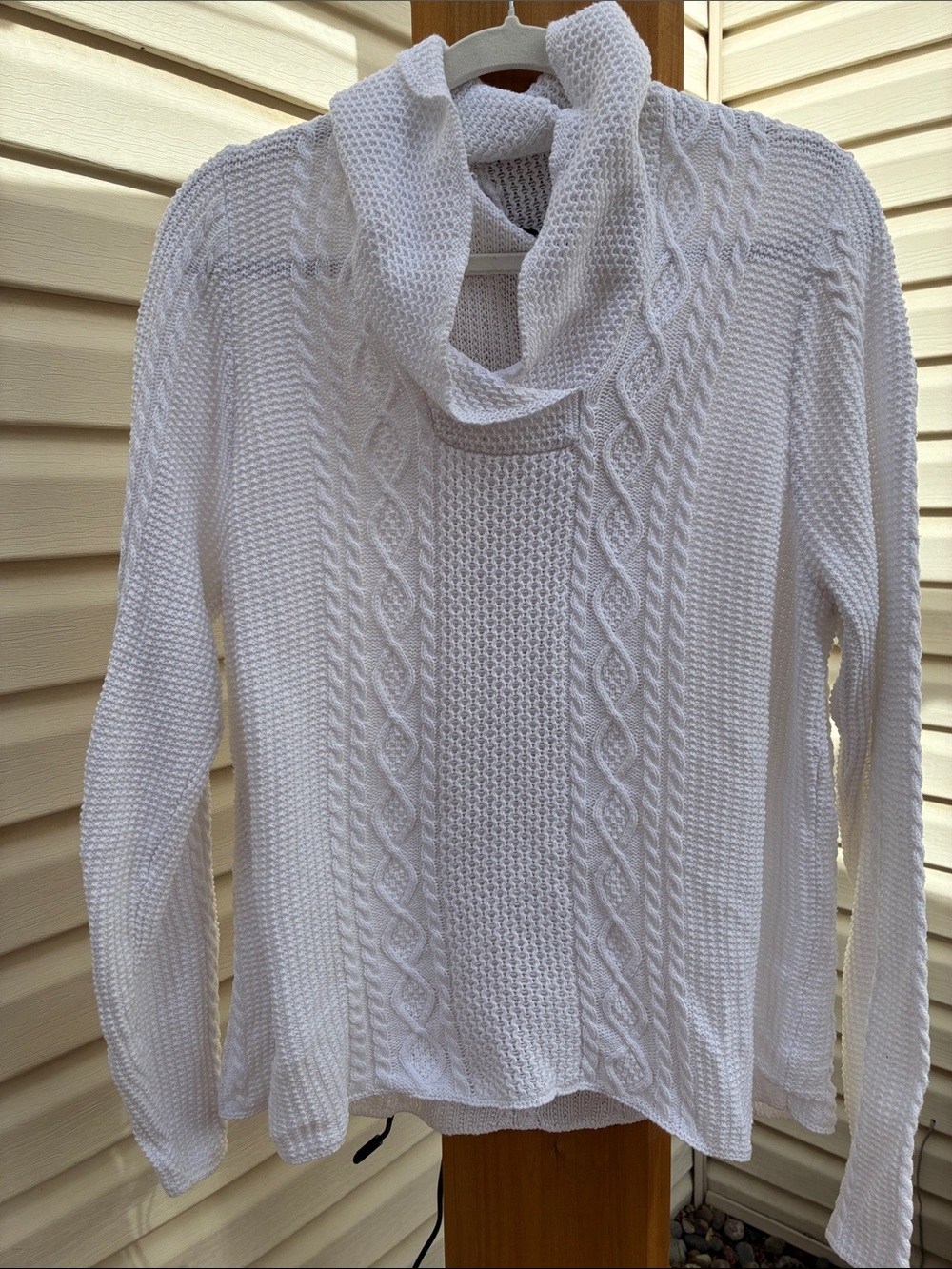 Women's White Cable-Knit Cowl Neck Sweater XL